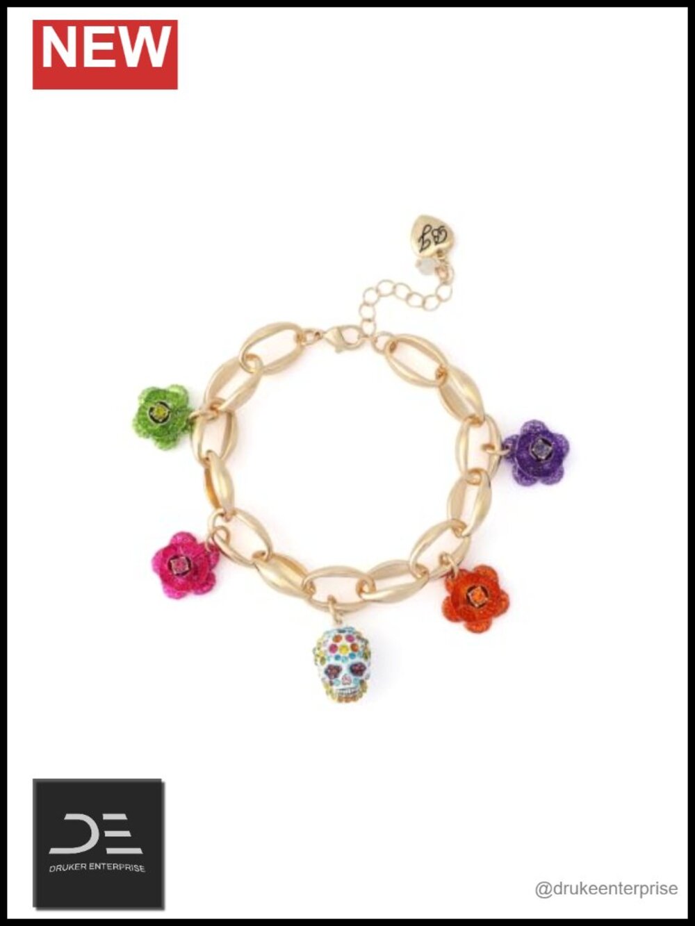 Betsey Johnson Sugar Skull Charm Bracelet - Women's Link Bracelet with Lobster